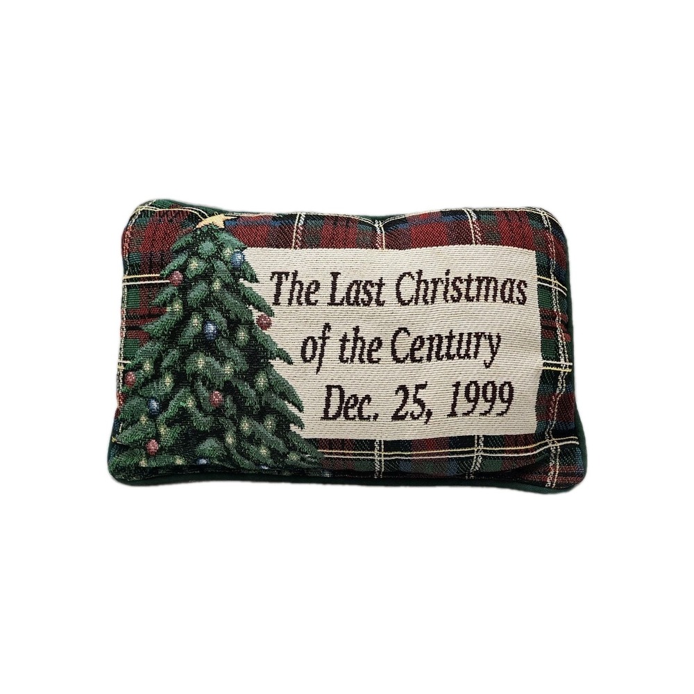 VTG Needlepoint Accent Pillow The Last Christmas Of The Century Dec 25, 1999